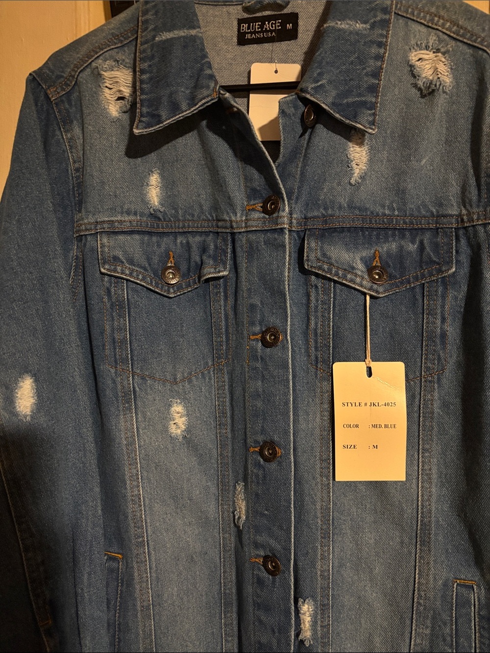 Blue Age Medium Blue Distressed Denim long coat so nice!
